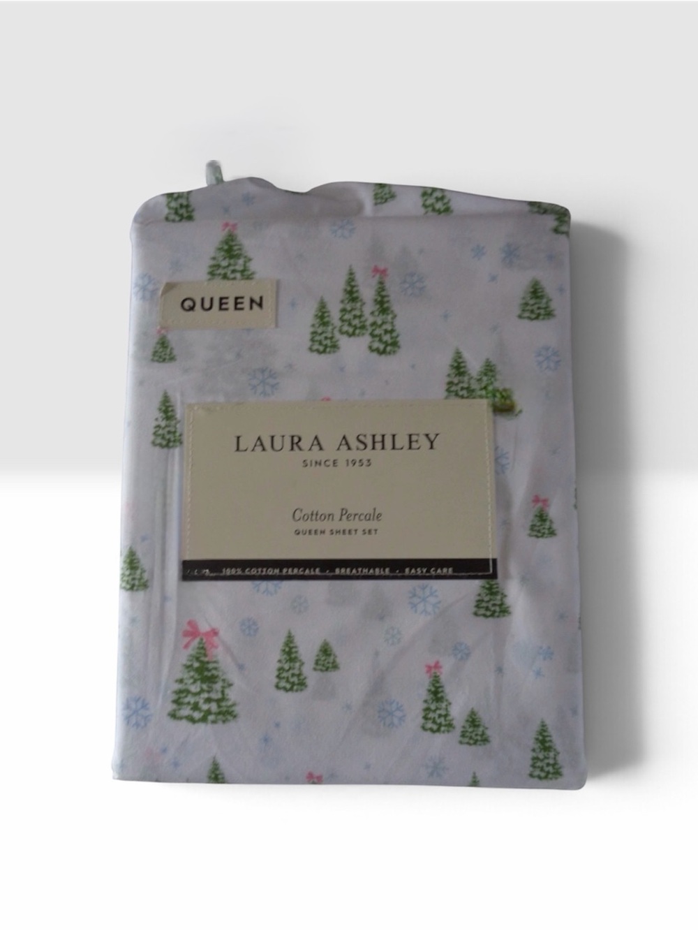 Winter Wonderland Laura Ashley QUEEN •Green Trees •Pink Bows •Blue Snowflakes